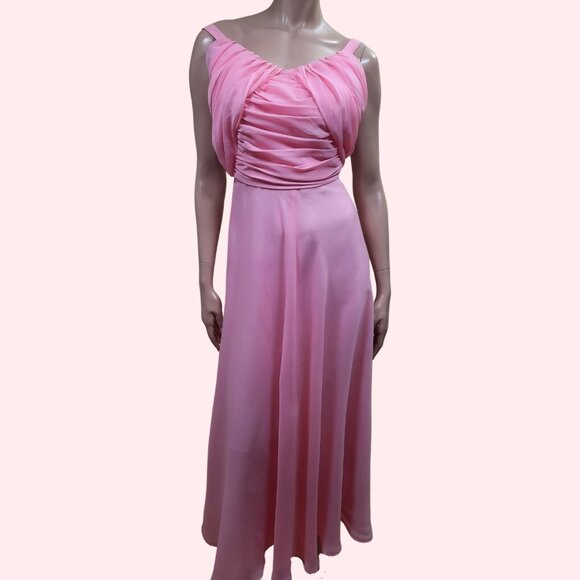 Vintage 60s Pink Chiffon Dress Full Length Sleeveless Gown Prom Party Size XXS - Picture 1 of 15